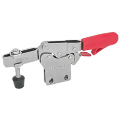 Stainless Steel-Horizontal clamps with safety hook, with vertical base 820.4-75-NL-NI