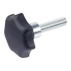 Star knobs, plastic, with protruding steel bushing, with threaded bolt steel 6336.4-TE-63-M12-40
