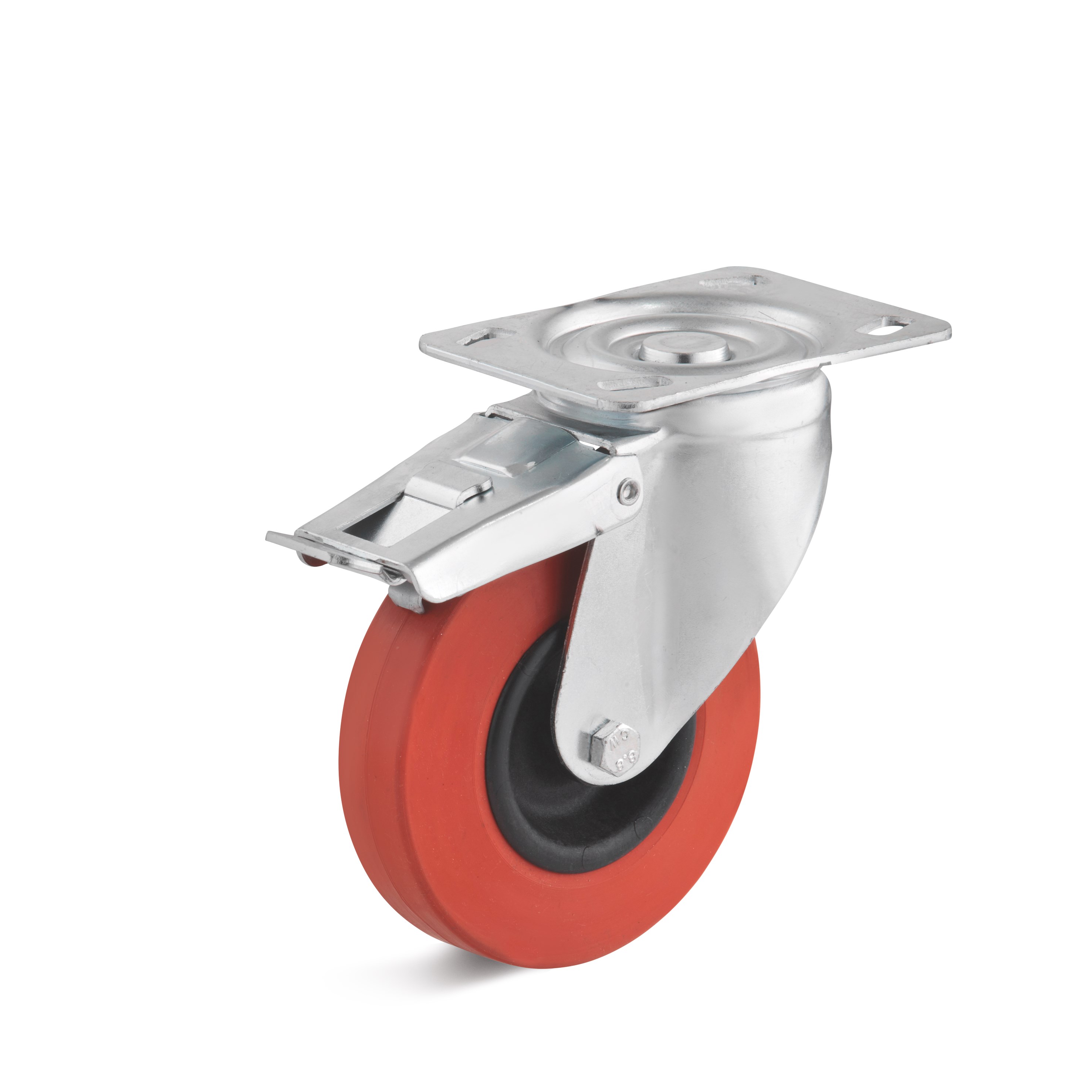 Swivel castor with double stop and heat resistant rubber wheel