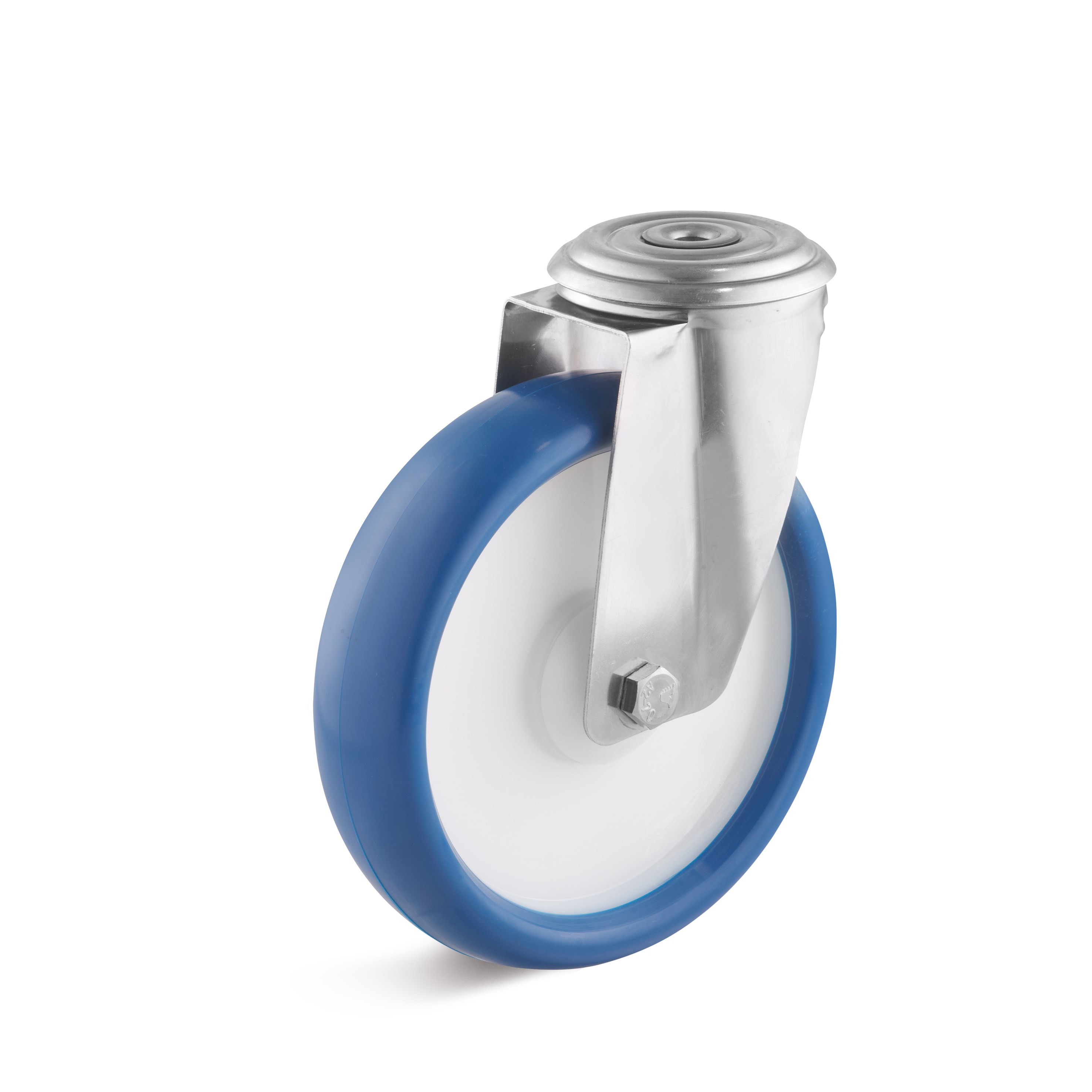 Stainless steel swivel castor with lock hole fastening, polyurethane wheel