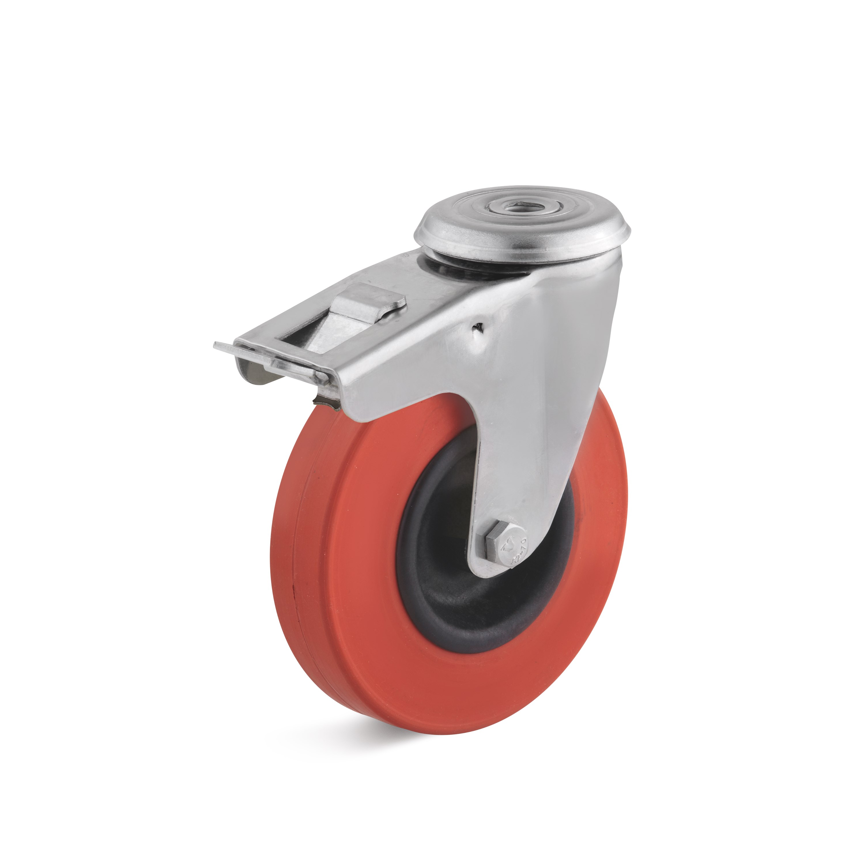 Stainless steel swivel castor with double stop and bolt hole, heat-resistant wheel L-IV-HGK-125-G-1-DSN-ROT