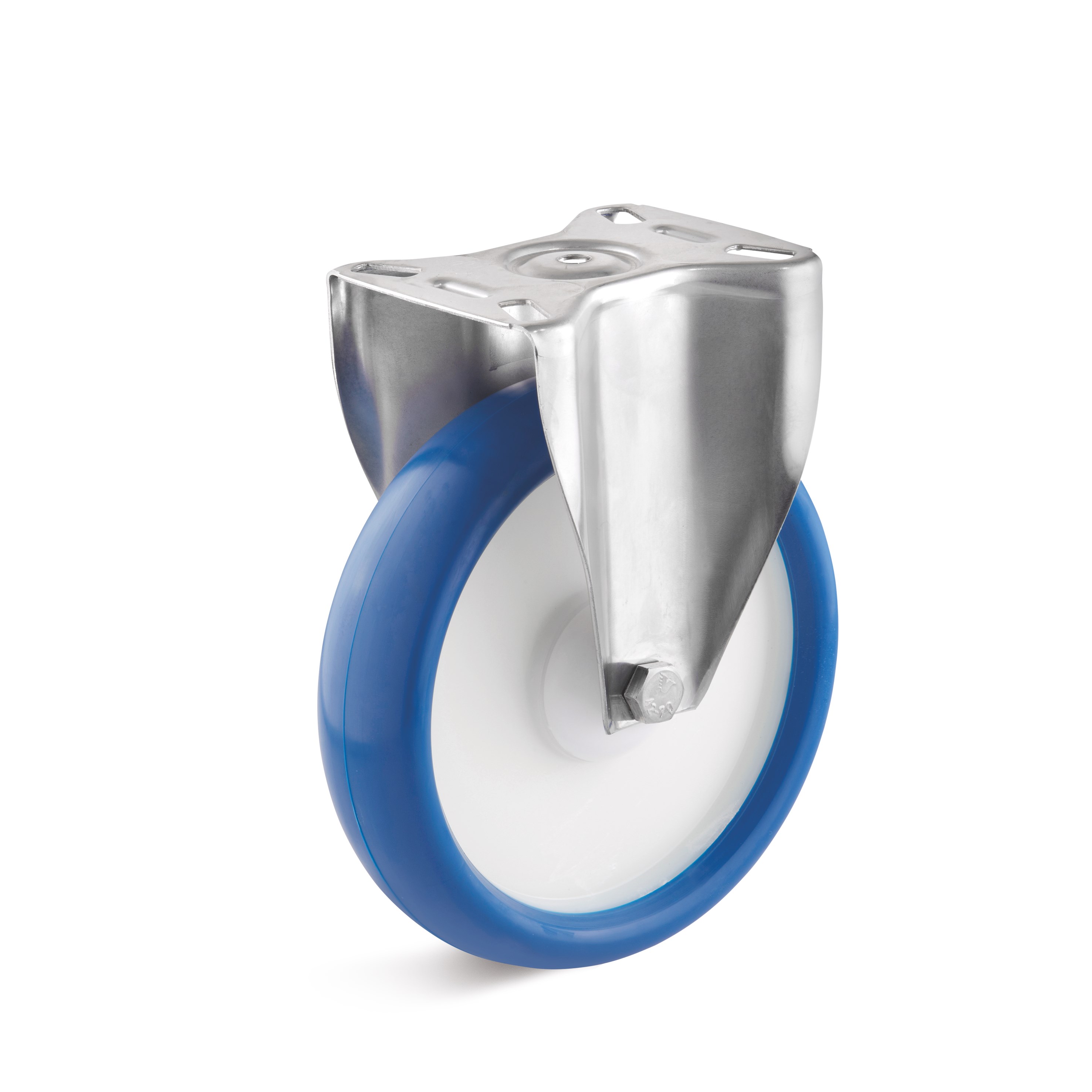 Stainless steel fixed castor with polyurethane wheel, approx. 95 ° Shore A