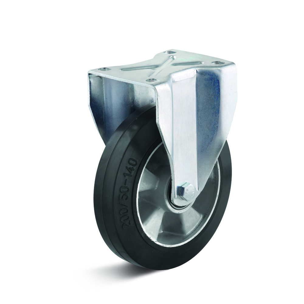Fixed caster with elastic wheel, alloy rim with ball bearing