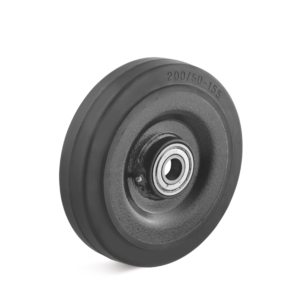 Elastic solid rubber wheel, sturdy sheet steel rim