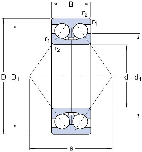 Cuscinetti a sfere a contatto obliquo / doppia fila / anello interno diviso / aperto / angolo di contatto 35° / SKF 3308 DMA