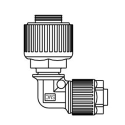 Raccordi in fluoroplastica / Raccordi per tubi in fluoropolimero, serie LQ1, Gomito salvaspazio con riduttore, dimensioni metriche