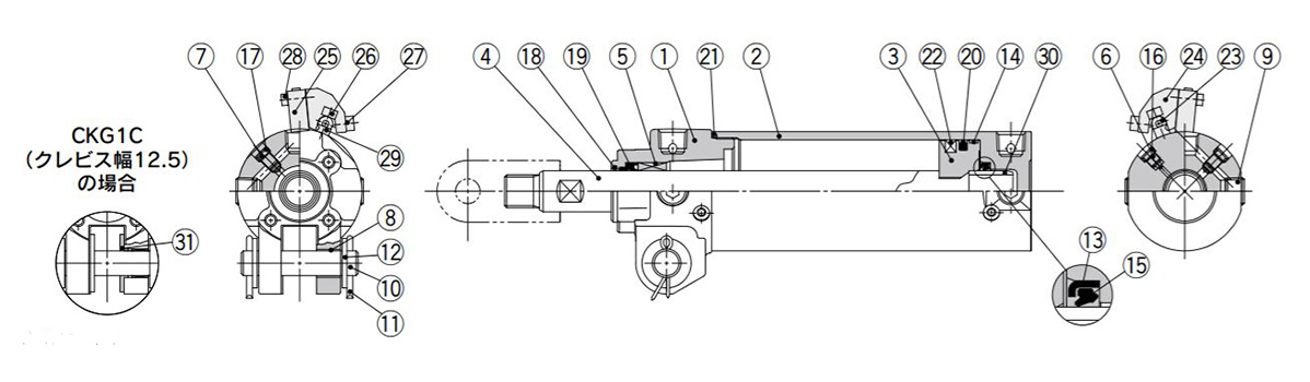 Disegno strutturale di CKG1 40, 50, 63 tipo con montaggio su asta