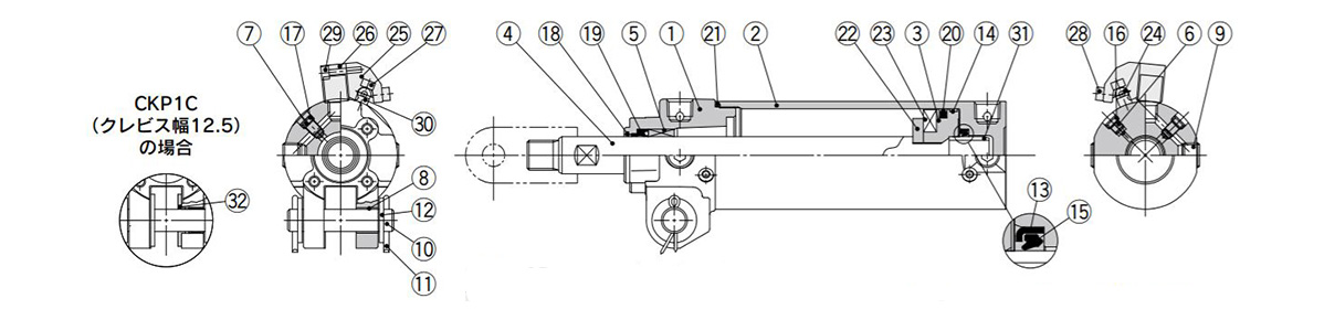 Disegno strutturale di CKP1 40, 50, 63 tipo con montaggio su asta