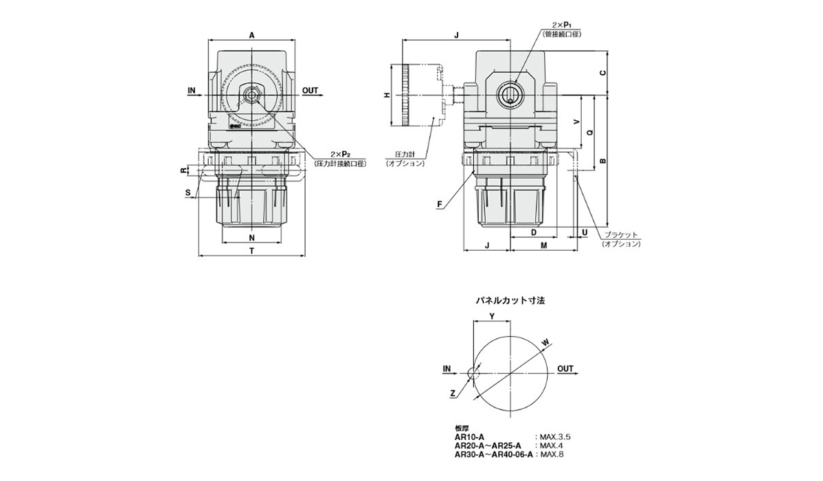 Regulator AR10-A to AR40-A: dimensional drawings