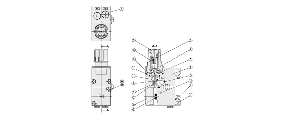 ARM11B Series Individual Supply Type Manifold Regulator diagram