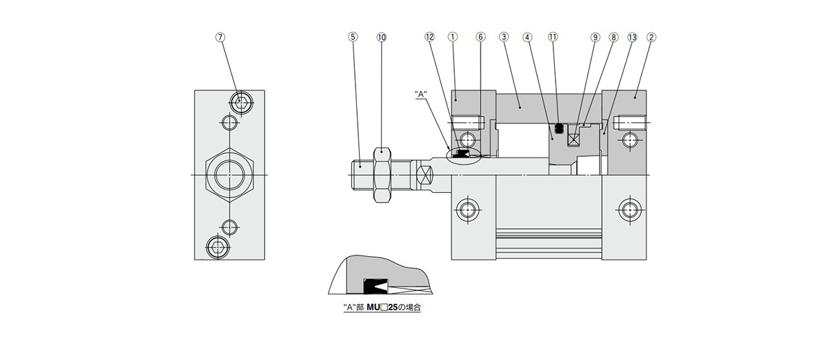 Plate Cylinder, Double Acting, Single Rod MU Series Structural Drawing