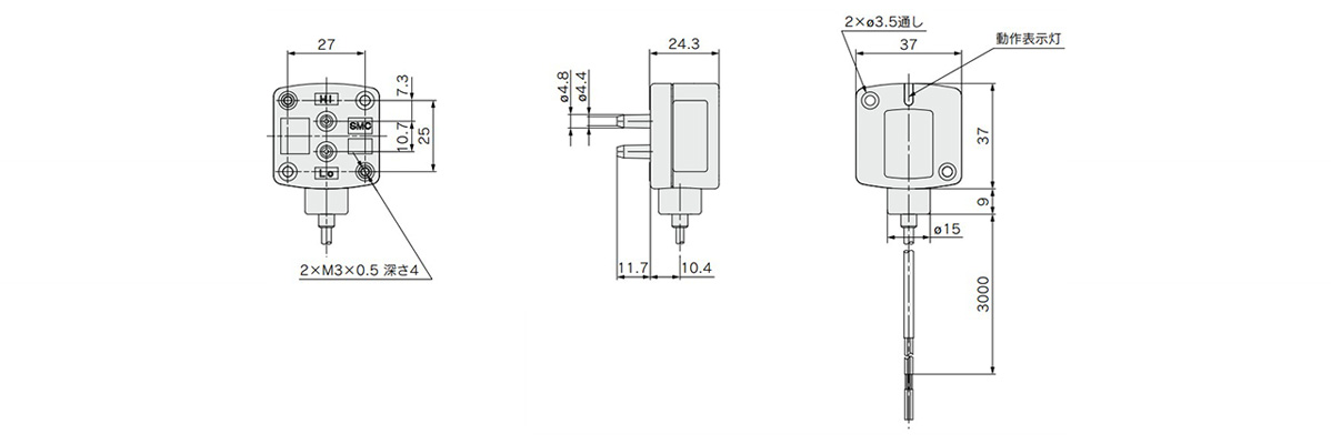 Low Differential Pressure Sensor PSE550 Series dimensional drawing
