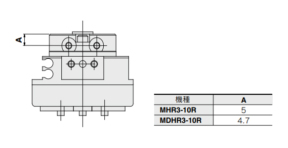 Model: MHR3-10R: A = 5 mm, MDHR3-10R: A = 4.7 mm