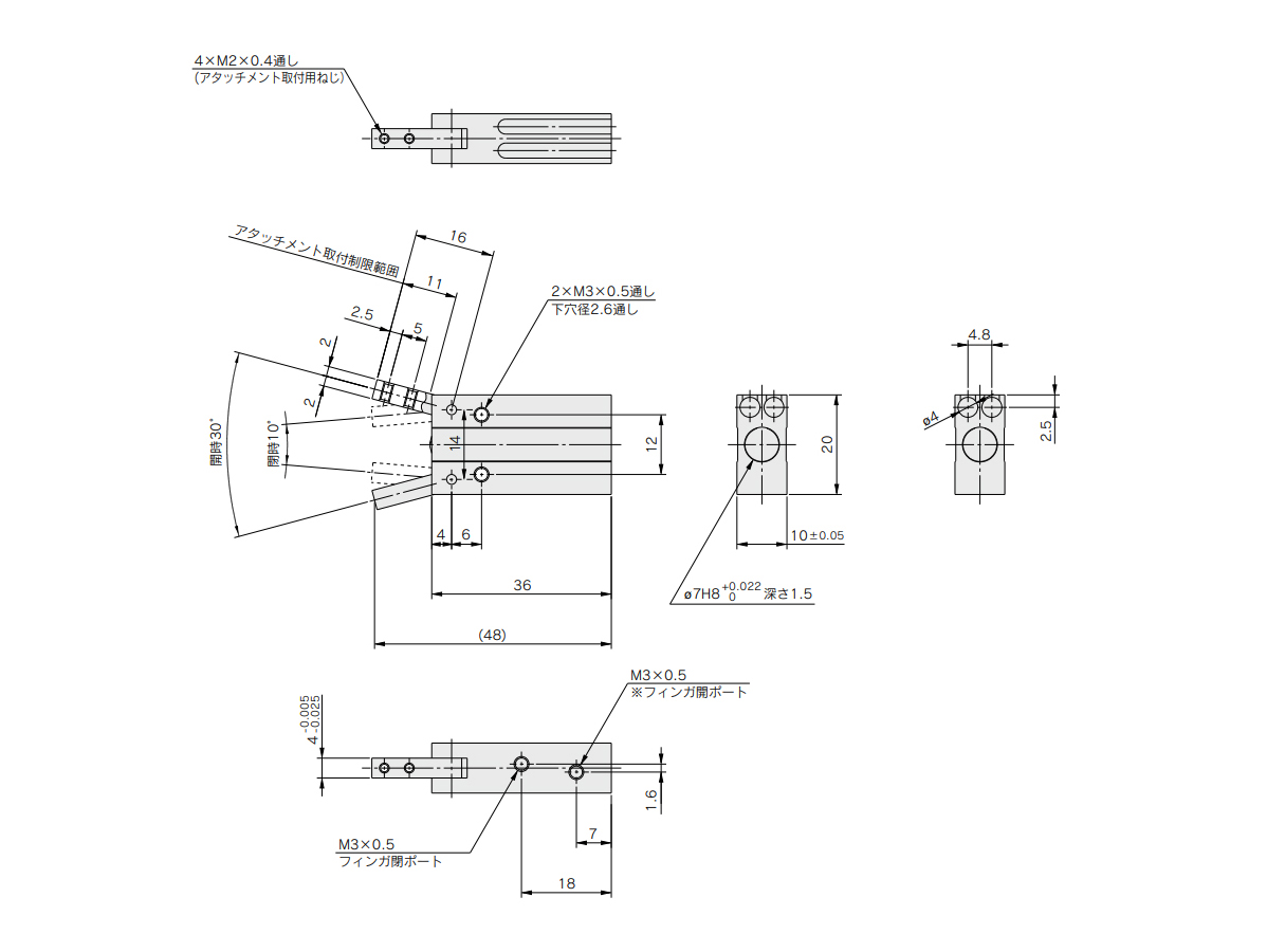 MHC2-6□ dimensional drawing / (right) auto switch mounting groove dimensional drawing